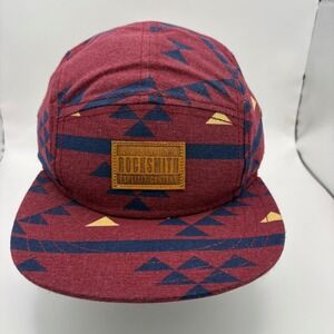 Rocksmith 5 Panel Snapback Hat Burgundy Blue Geometric Pattern Hiking Fishing
